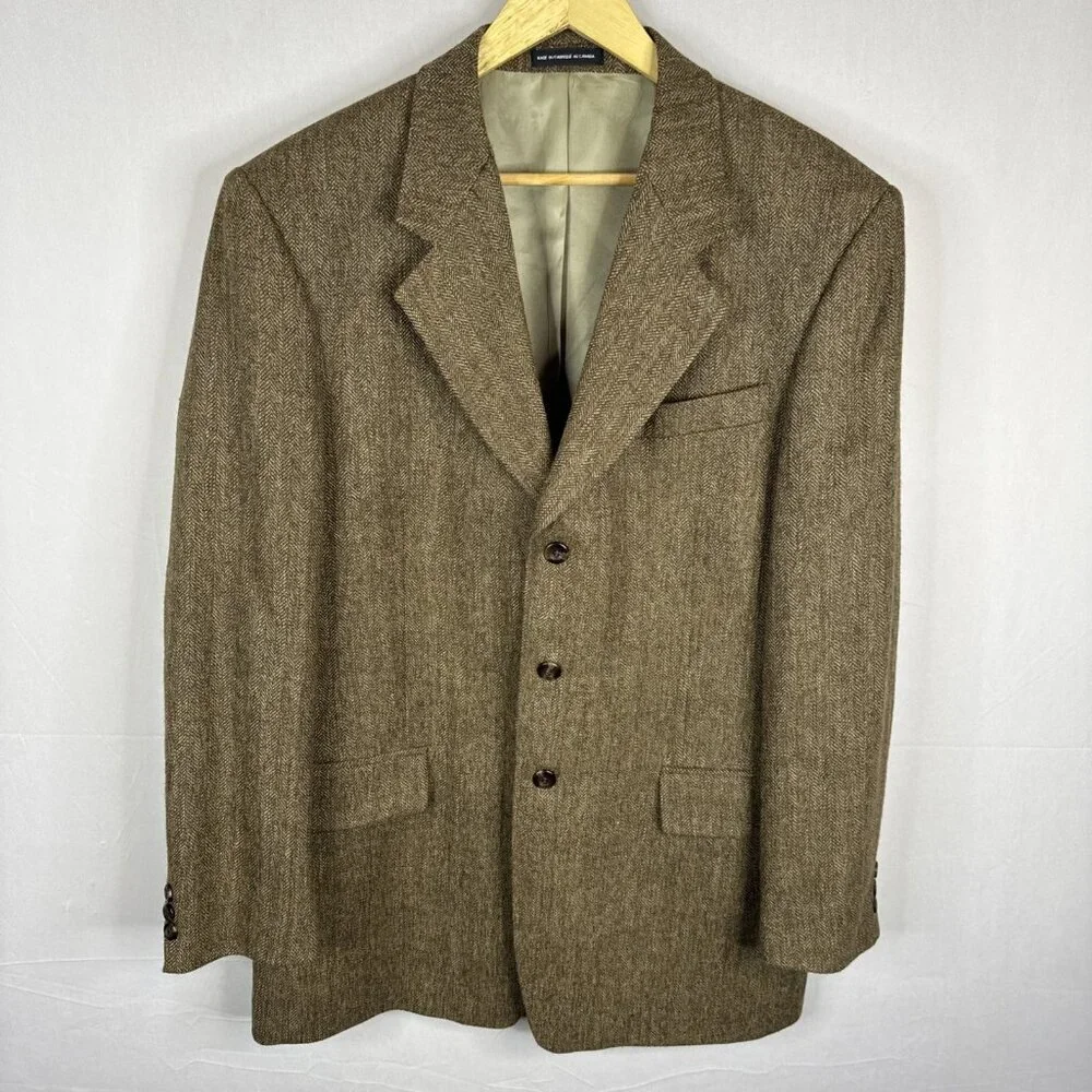Distinction Sport‎ Coat Men’s 42 Tall Brown Herringbone Lambswool Alpaca